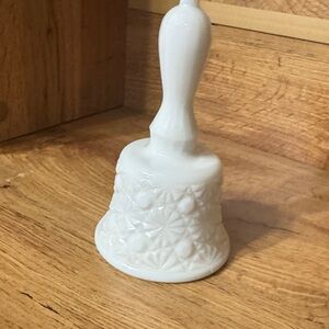 VTG Mosser Milk Glass Ohio 5.25” Tall Daisy & Button White Ceramic Bell